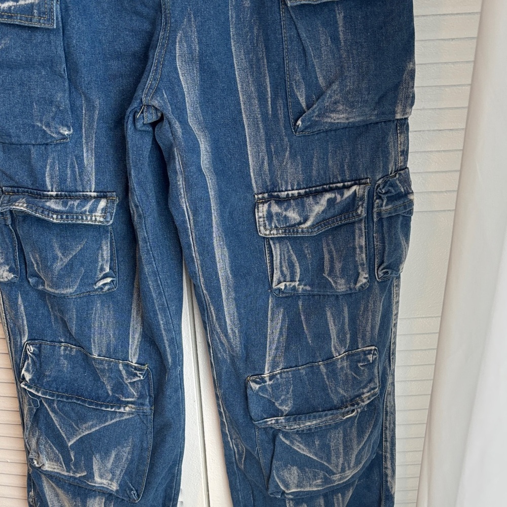 Loragal Denim Cargo Jumpsuit Strapless Wide Leg Y2K Utility NWT - Picture 4 of 16